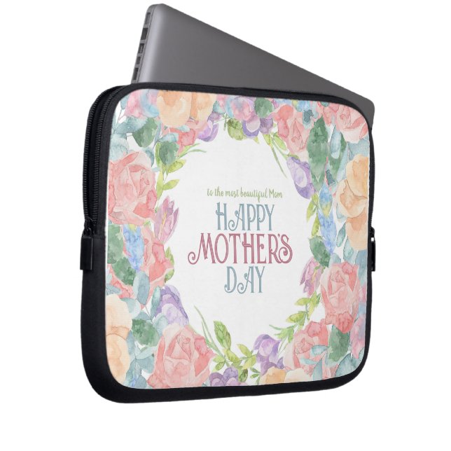 Funda Para Portátil Personalizar cuatro flores acuarela Día de la Madr (Anverso derecho)