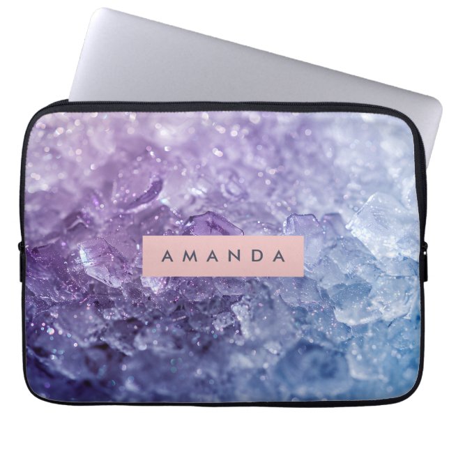 Funda Para Portátil Personalized Amethyst Crystal & Lavender Sparkle (Frente)