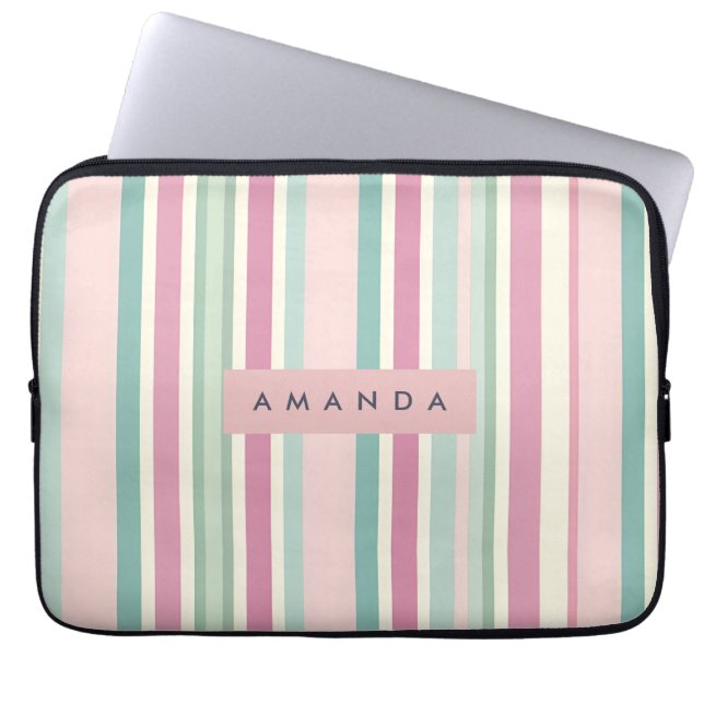 Funda Para Portátil Personalized Blush Mint Pastel Stripes (Frente)