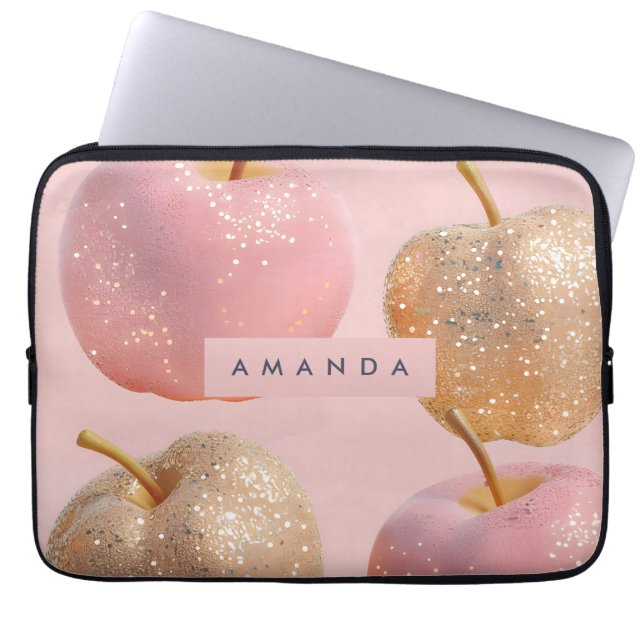 Funda Para Portátil Personalized Blush Pink and Gold Glitter Apple  (Frente)