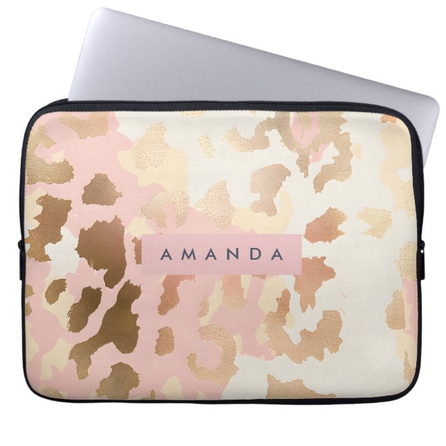 Funda Para Portátil Personalized Blush Pink and Gold Leopard Print (Frente)