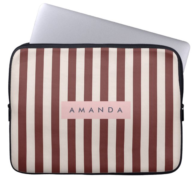 Funda Para Portátil Personalized Burgundy & Ivory Stripe (Frente)