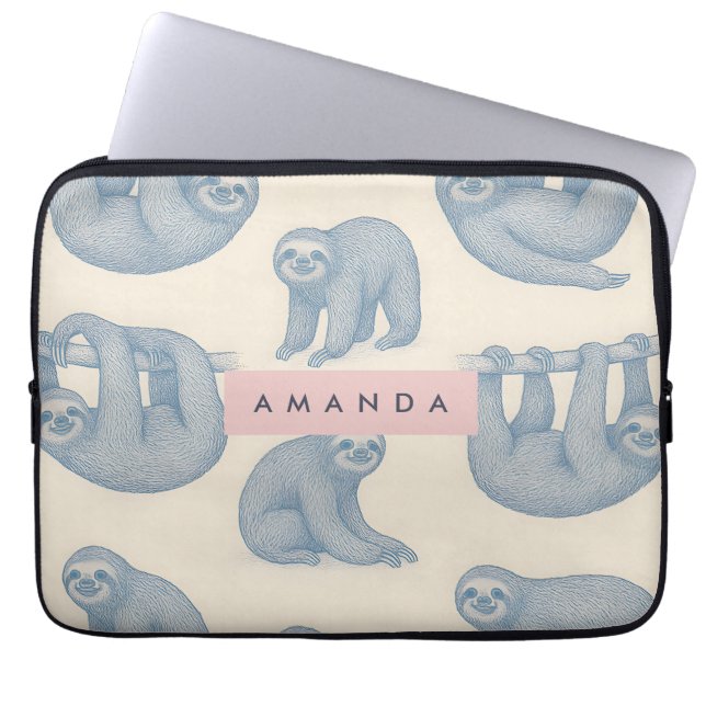 Funda Para Portátil Personalized Charming Elegant Blue Sloth Pattern (Frente)