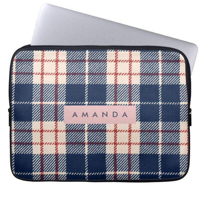 Funda Para Portátil Personalized Classic Navy and Red Plaid (Frente)