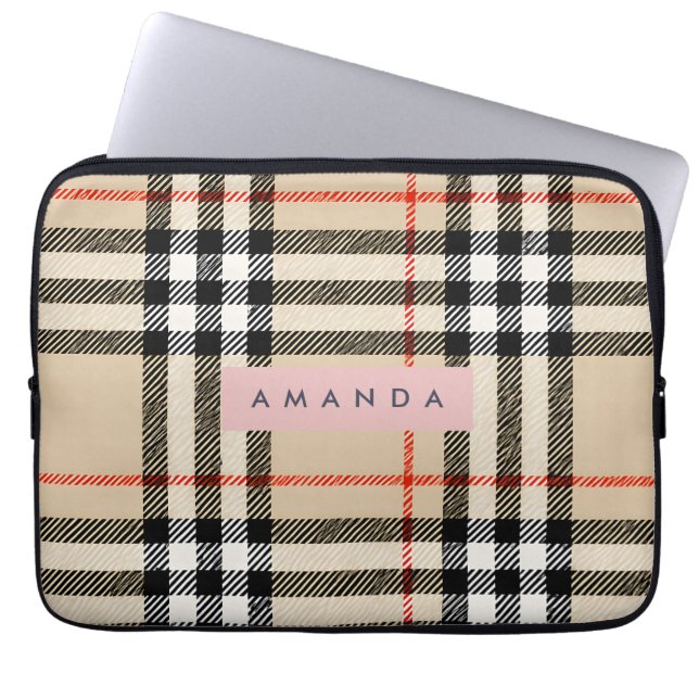Funda Para Portátil Personalized Classic Tan, Black & Red Plaid (Frente)
