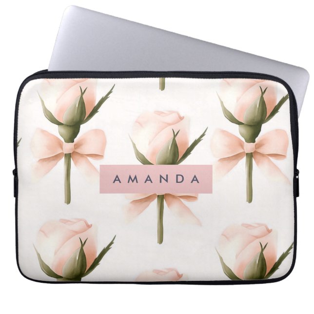 Funda Para Portátil Personalized Coquette Pattern Blush Rose & Bow  (Frente)