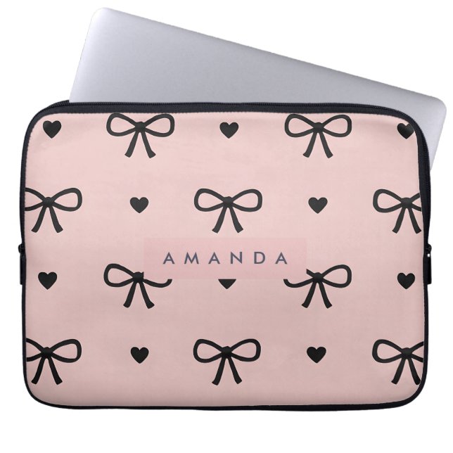 Funda Para Portátil Personalized Cute Chic Pink Bow & Heart Pattern (Frente)
