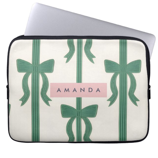 Funda Para Portátil Personalized Elegant Green Bow Ribbon  (Frente)