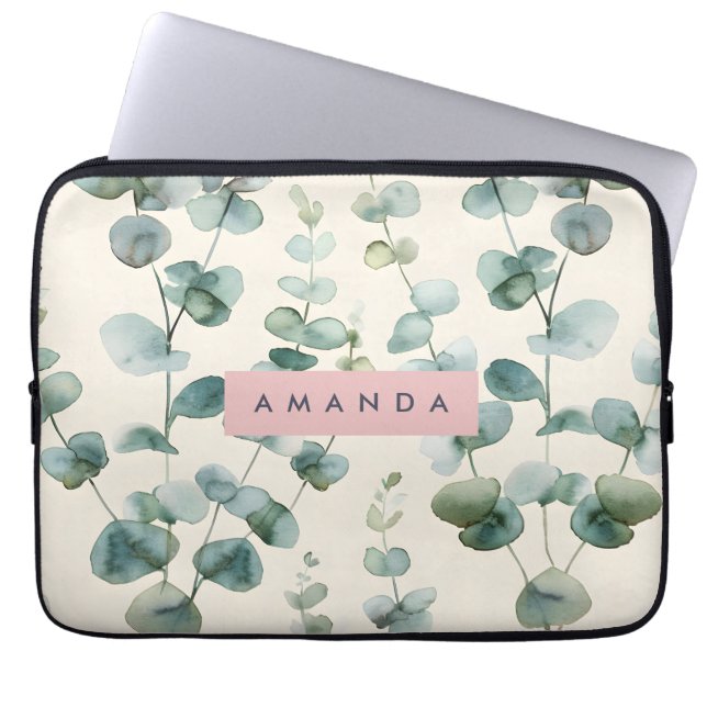 Funda Para Portátil Personalized Elegant Pastel Eucalyptus Leaves (Frente)