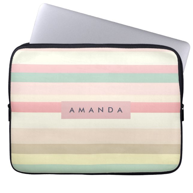 Funda Para Portátil Personalized Elegant Pastel Macaron Stripe (Frente)