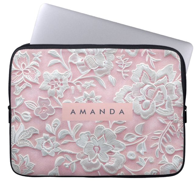 Funda Para Portátil Personalized Elegant Soft Blush Lace Flower (Frente)
