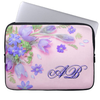Funda Para Portátil Personalized Floral Monogram Laptop Sleeve – 13"