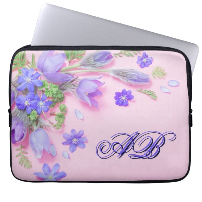 Funda Para Portátil Personalized Floral Monogram Laptop Sleeve – 13"  (Frente)