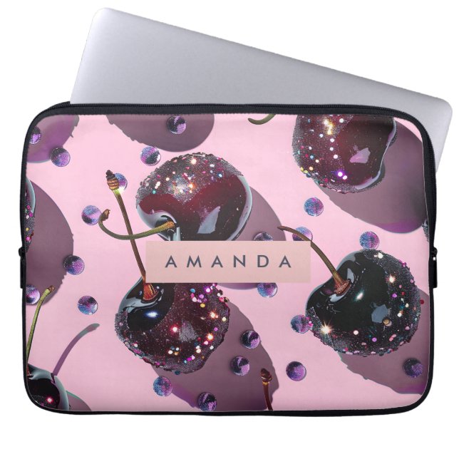 Funda Para Portátil Personalized Glam Sparkle Cherry Design (Frente)