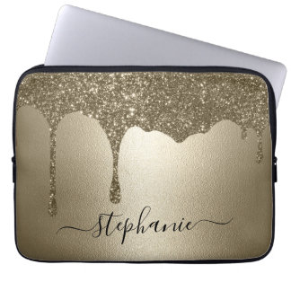 Funda Para Portátil Personalized Gold Glitter Drip Laptop Sleeve