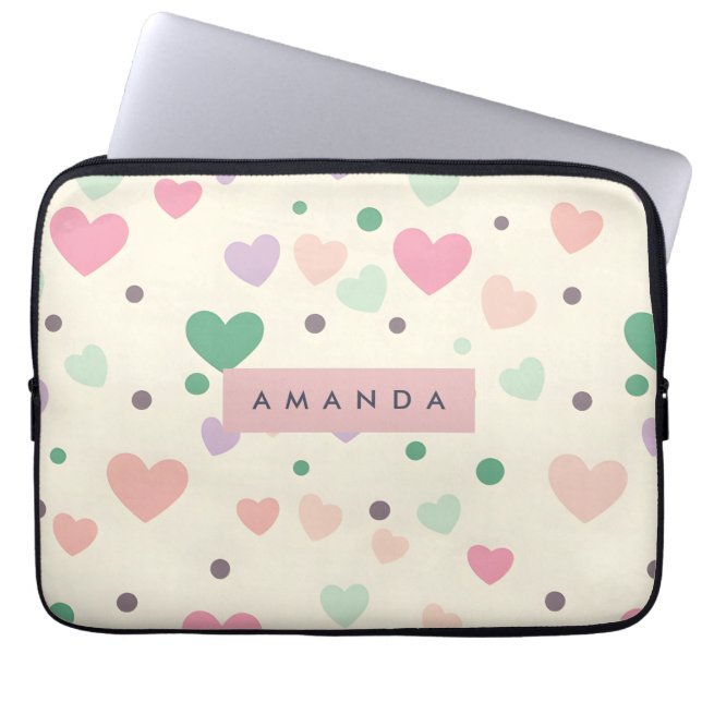 Funda Para Portátil Personalized Kawaii Pastel Hearts & Dots (Frente)