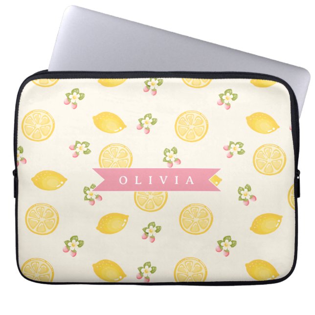 Funda Para Portátil Personalized Lemon Floral Summer Custom Name (Frente)