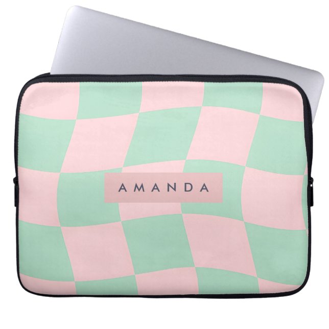 Funda Para Portátil Personalized Mint Green and Blush Pink Checkered (Frente)