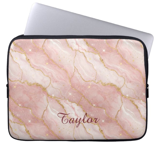 Funda Para Portátil Personalized Modern Rose Quartz Marble Gold Glitte (Frente)