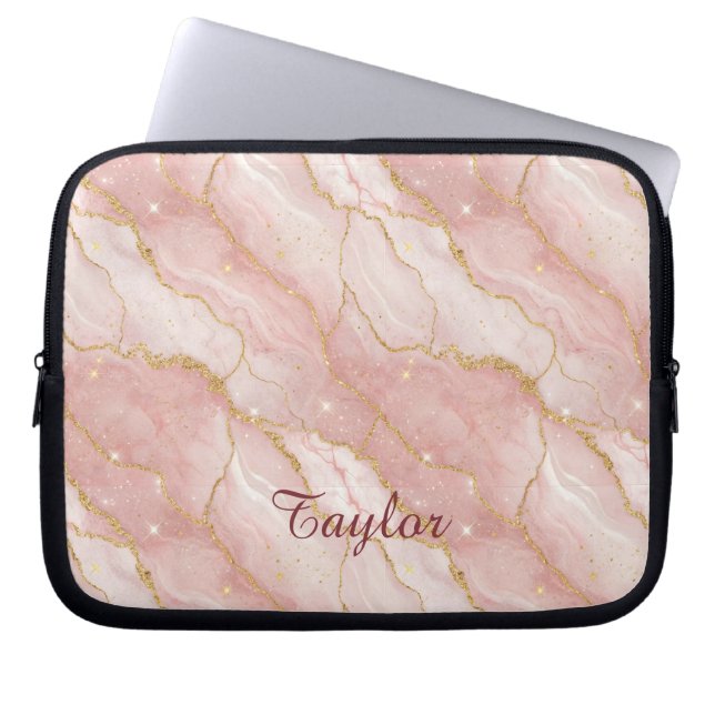 Funda Para Portátil Personalized Modern Rose Quartz Marble Gold Glitte (Frente)