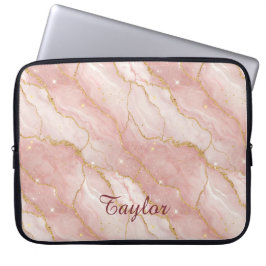 Funda Para Portátil Personalized Modern Rose Quartz Marble Gold Glitte