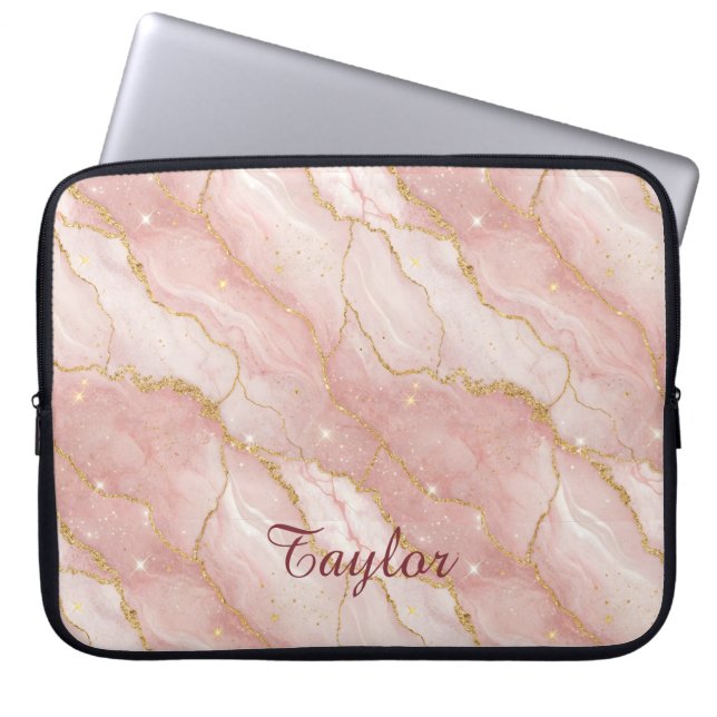 Funda Para Portátil Personalized Modern Rose Quartz Marble Gold Glitte (Frente)