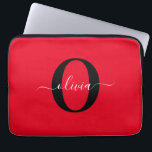 Funda Para Portátil Personalized Monogram Script Name Red Black White<br><div class="desc">This elegant monogram and stylish script name design can be given as a gift for a birthday, wedding, bridal shower, anniversary, Mother's Day or any occasion. It can be personalized with the person's initial and name. You can change the font, font color, font size and background color using the Design...</div>