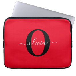 Funda Para Portátil Personalized Monogram Script Name Red Black White