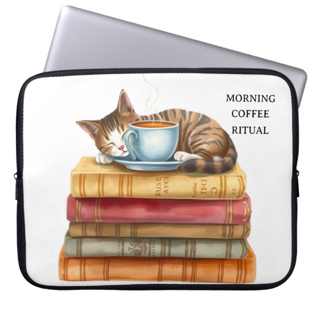 Funda Para Portátil Personalized Morning Coffee Cat Ritual Cozy (Frente)