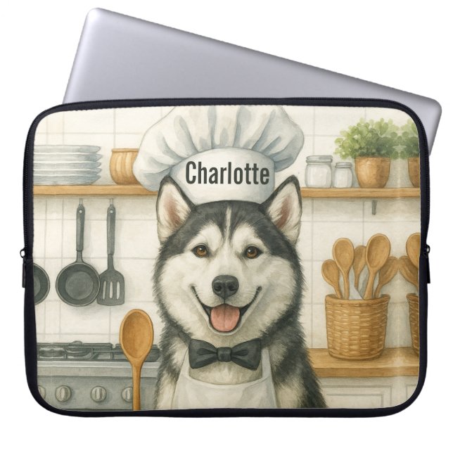 Funda Para Portátil Personalized Name Funny Siberian Husky Dog Chef (Frente)