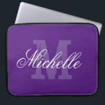 Funda Para Portátil Personalized name monogram purple laptop sleeve<br><div class="desc">Personalized name monogram purple laptop sleeve. Elegant typography design with monogrammed initial letter. Custom 15 inch cover.</div>