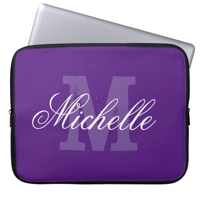 Funda Para Portátil Personalized name monogram purple laptop sleeve (Frente)