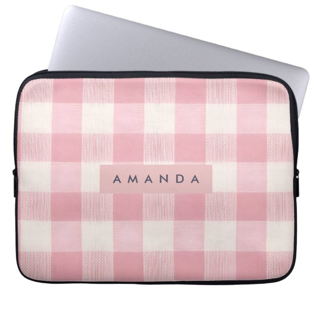 Funda Para Portátil Personalized Pastel Blush Pink Gingham (Frente)