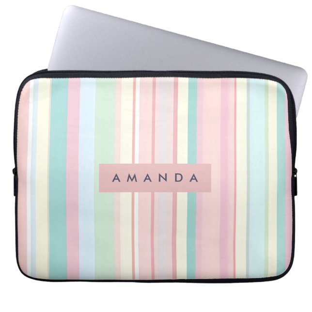 Funda Para Portátil Personalized Pastel Candy Stripe Design (Frente)