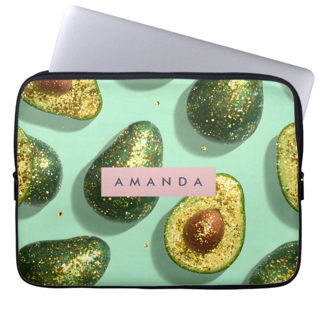 Funda Para Portátil Personalized Pastel Glitter Avocado Design (Frente)