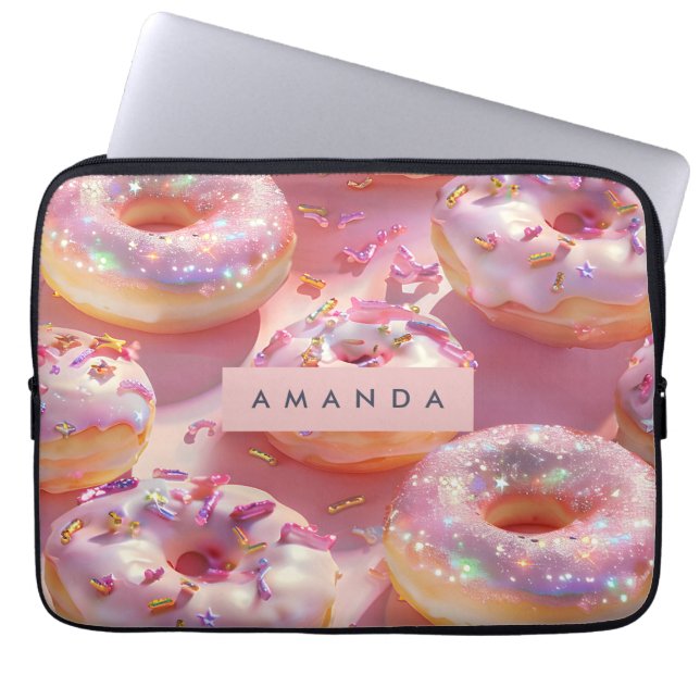Funda Para Portátil Personalized Pastel Glittering Pink Donut Dream (Frente)