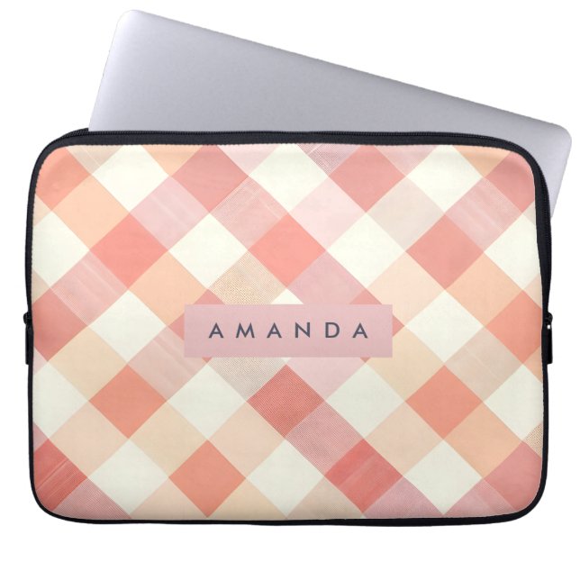 Funda Para Portátil Personalized Pastel Peach Checkered Modern  (Frente)