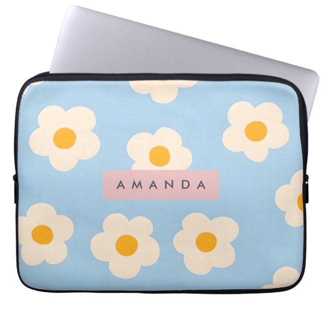 Funda Para Portátil Personalized Pastel Retro Blue Daisy Flower (Frente)