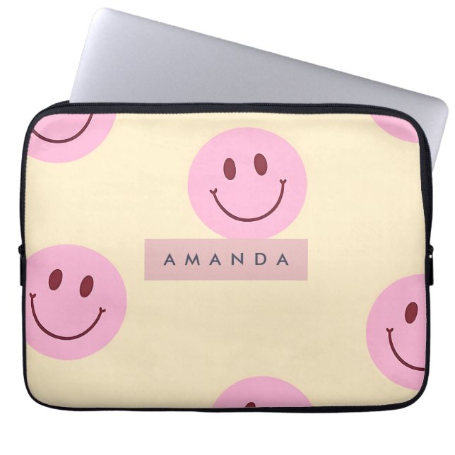 Funda Para Portátil Personalized Pastel Yellow & Pink Smiley Face (Frente)