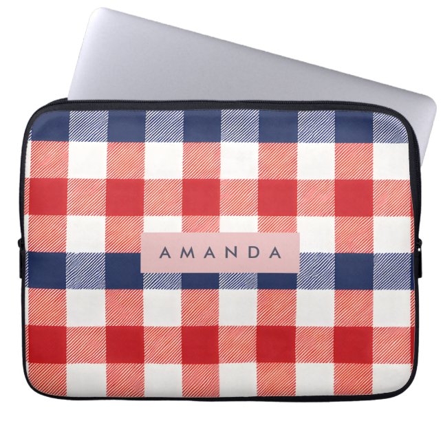 Funda Para Portátil Personalized Patriotic Red, White & Blue Gingham (Frente)