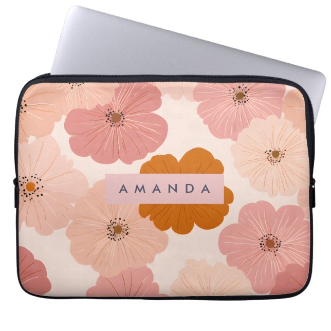 Funda Para Portátil Personalized Peach and Pink Flower Print (Frente)