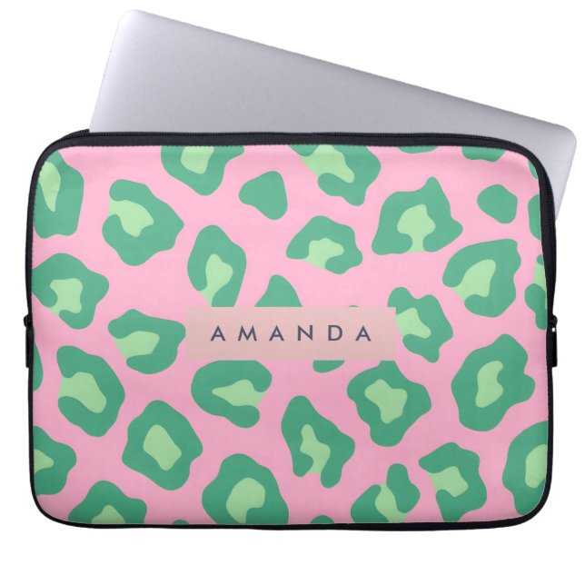 Funda Para Portátil Personalized Pink and Green Leopard Print (Frente)