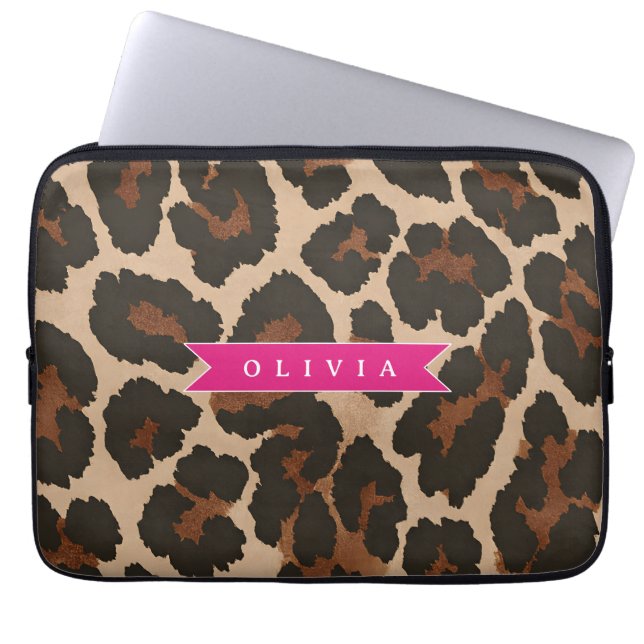 Funda Para Portátil Personalized Pink Leopard Print Chic Animal Print (Frente)