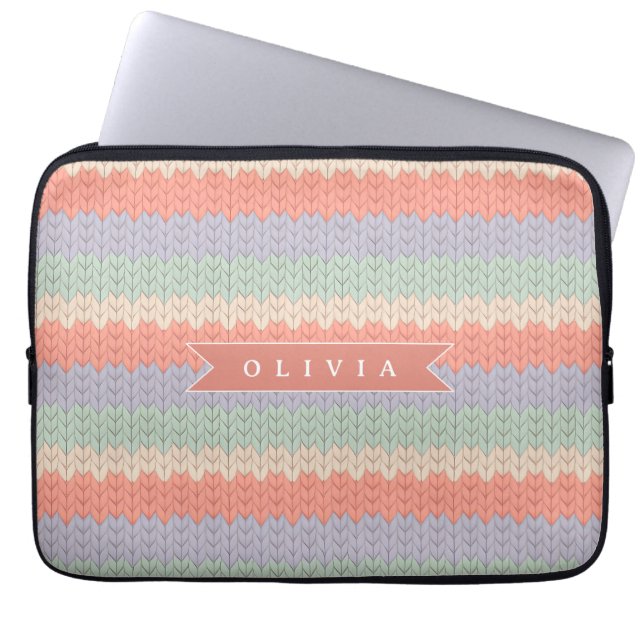Funda Para Portátil Personalized Scandinavian Pastel Knit Pattern Name (Frente)