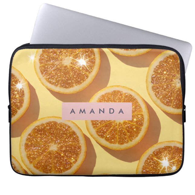 Funda Para Portátil Personalized Sparkle Citrus Glitter Orange (Frente)