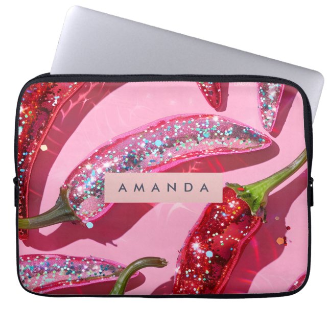 Funda Para Portátil Personalized Sparkling Hot Pink Glitter Chili (Frente)
