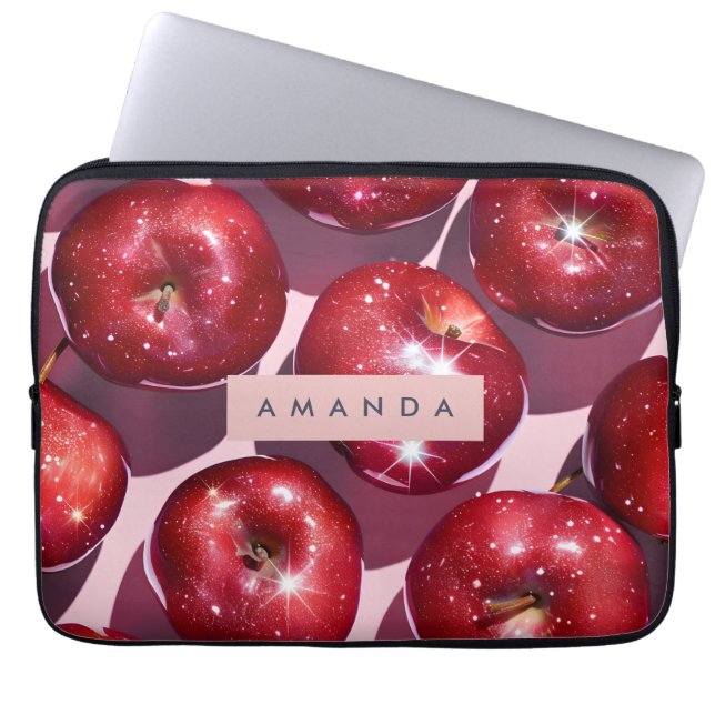 Funda Para Portátil Personalized Sparkling Red Apple Pink Background (Frente)