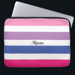 Funda Para Portátil Personalized Striped Pink Purple Blue<br><div class="desc">This modern and stylish laptop sleeve is decorated in bold stripes of pink,  purple,  blue and white with black typography.
Customize it by changing the name or making it a monogram instead.</div>