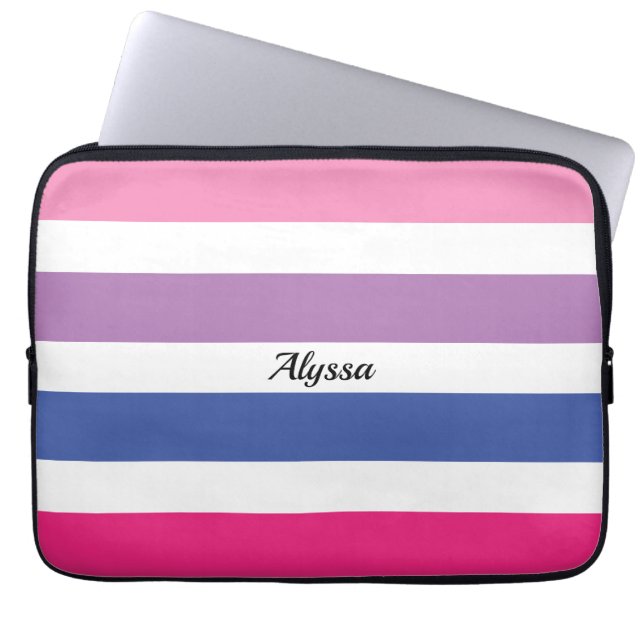 Funda Para Portátil Personalized Striped Pink Purple Blue (Frente)