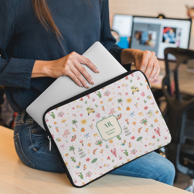 Funda Para Portátil Personalized Summer Watercolor Monogram (Subido por el creador)